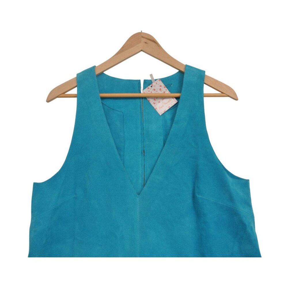 Free People NWT Short Sleeveless Suede Dress M Teal Shift - Picture 7 of 12
